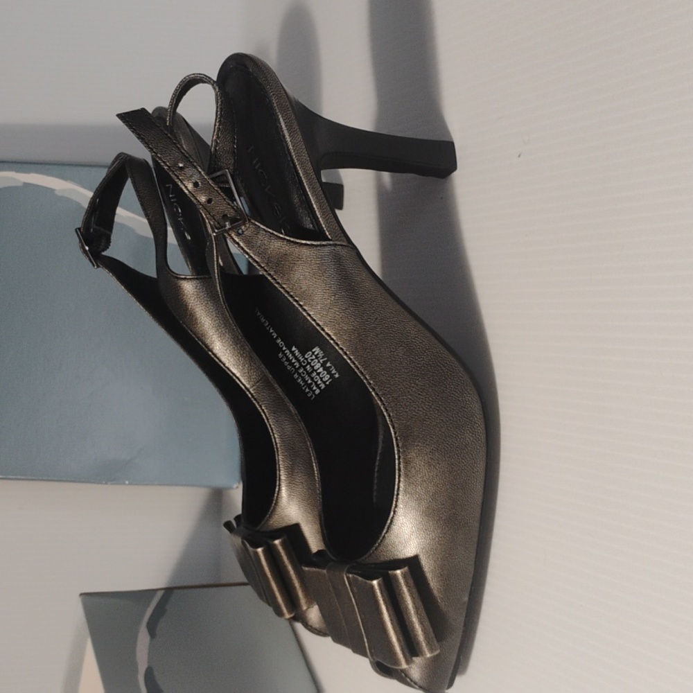 Nickels Soft Pewter Peeptoe Heels With Bow NEW IN BOX size 7.5 - Picture 3 of 9